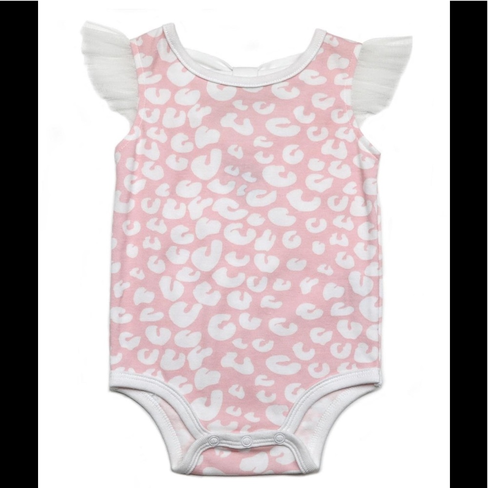 Girls Leopard pink bow back onesie